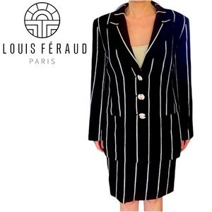 Elegant Classic Louis Feraud Dark Navy blue/Black Skirt/Blazer Suit Sz10
